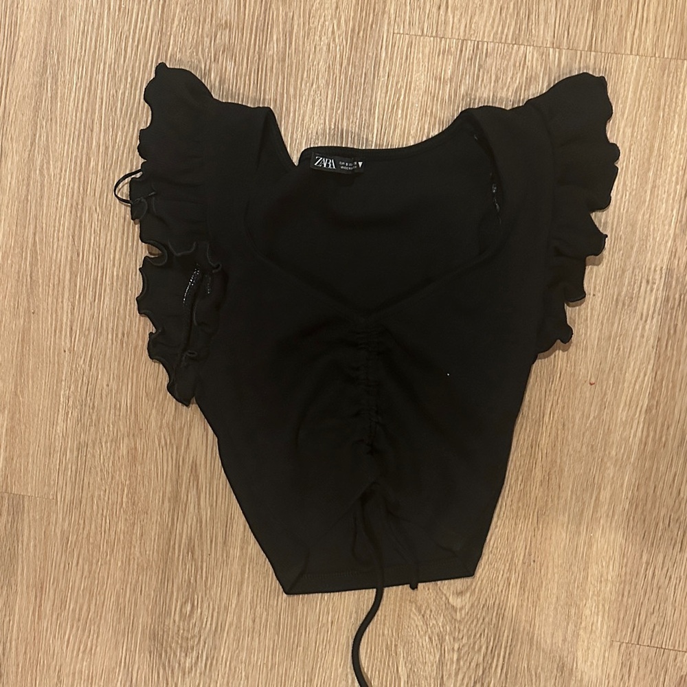 Zara Elegant Black Ruffle Blouse